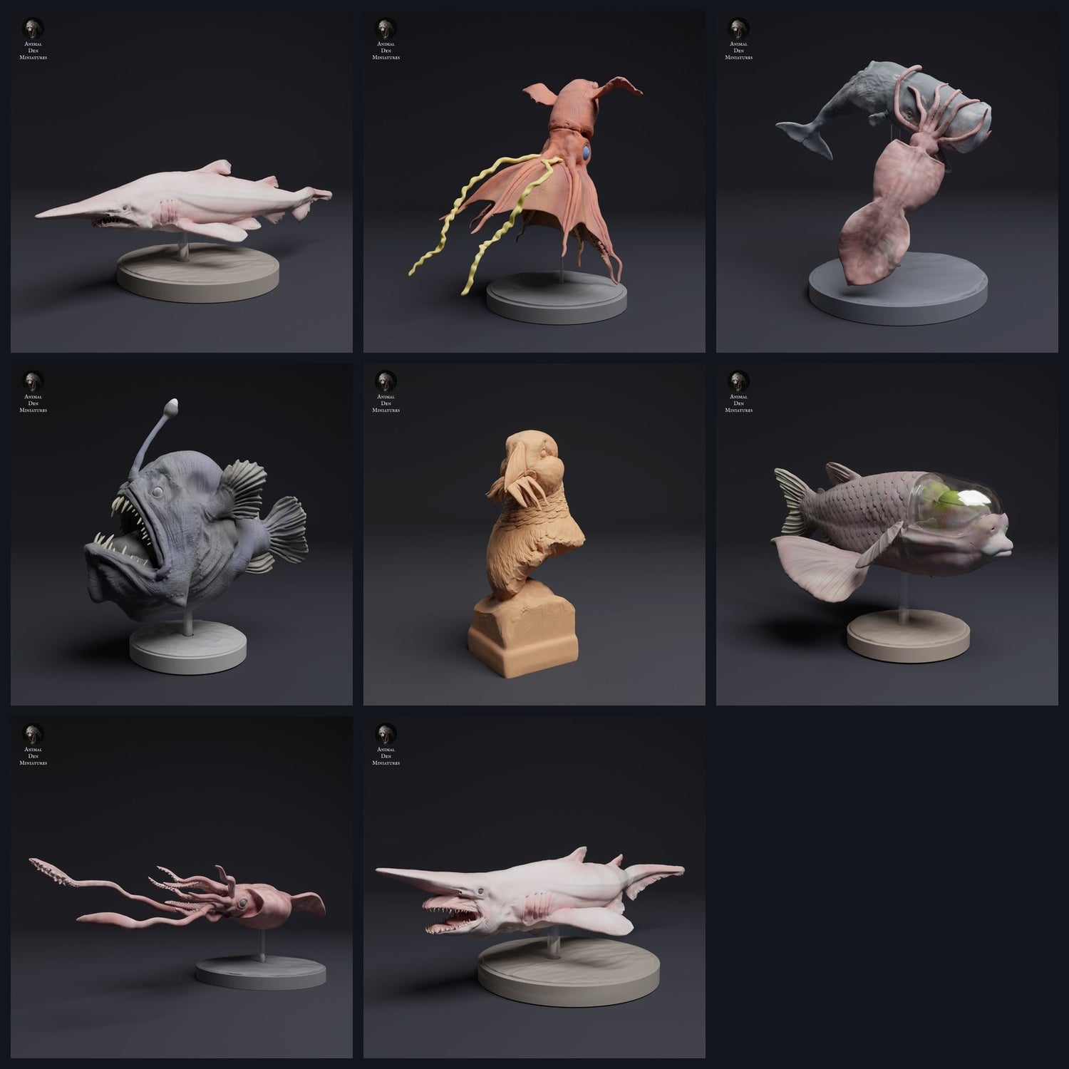 This image is the category image for the release 25_04: Tiefsee-animal miniatures and animal figures for diorama and model building.