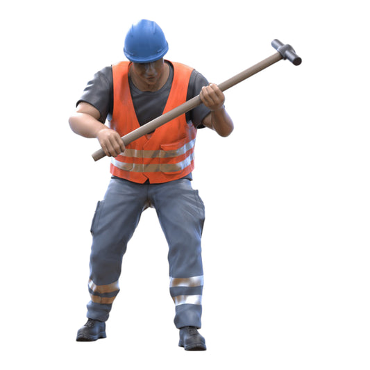 Product photo diorama and model building miniature figure: construction worker with hammer