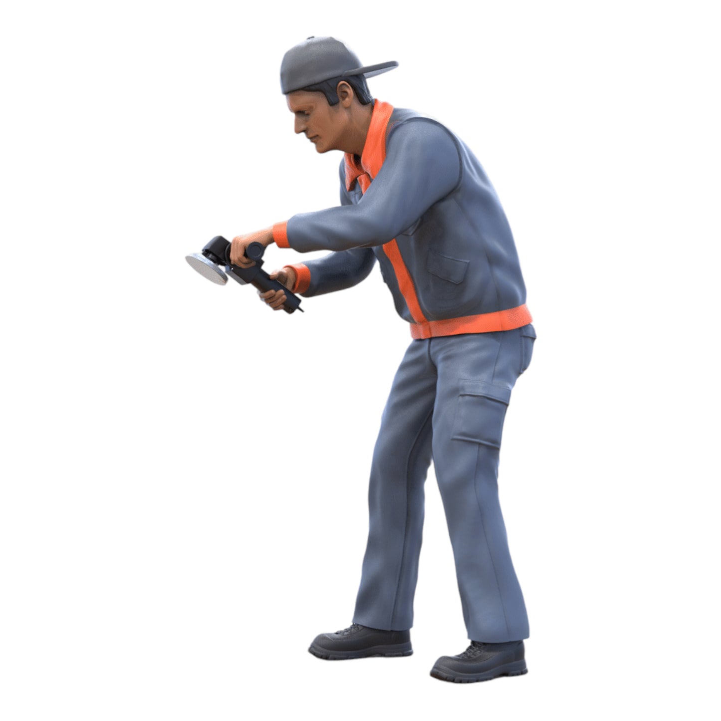Product photo diorama and model building miniature figure: Mechanic with angle grinder