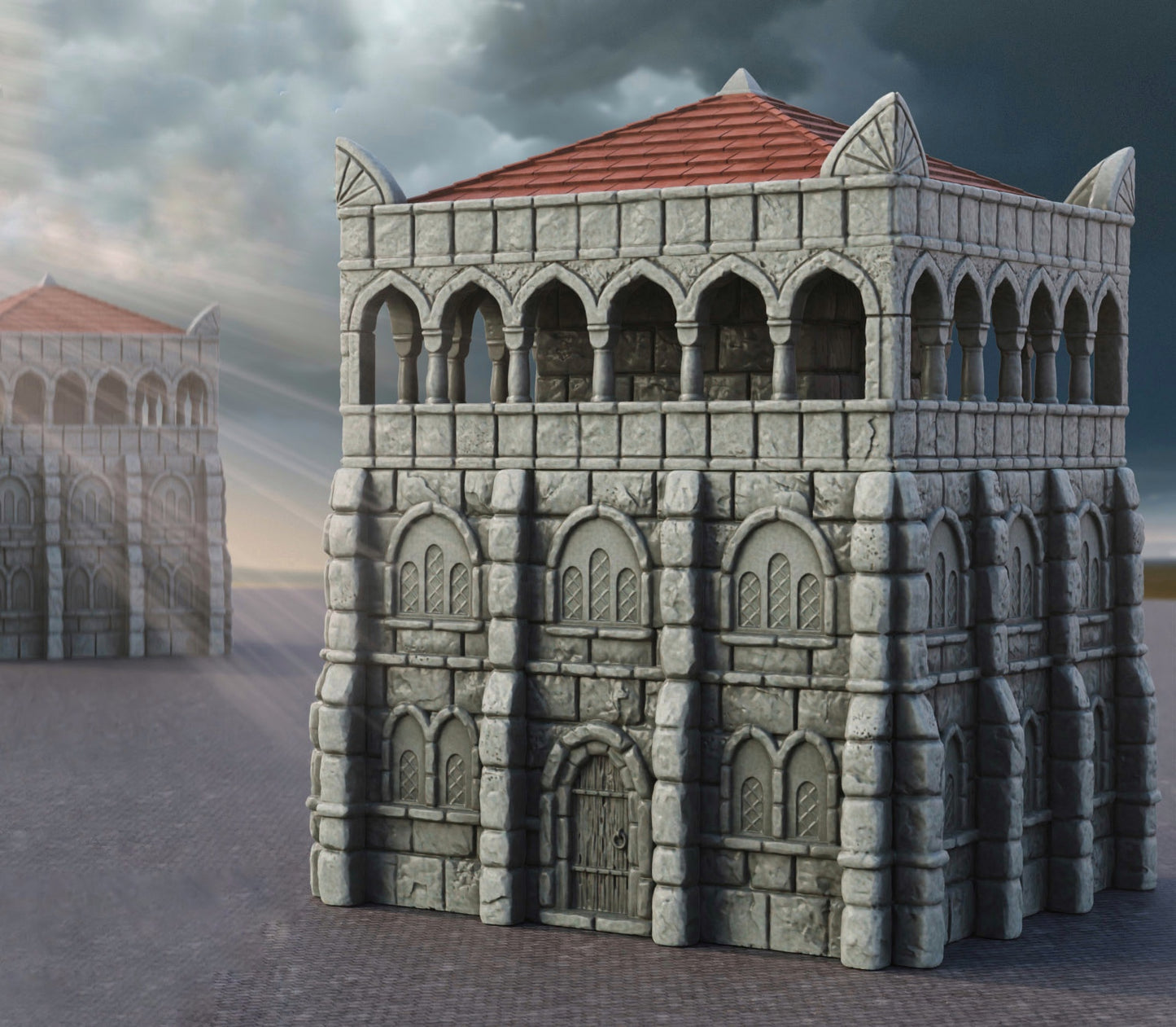 Product photo Tabletop 28mm The Printing Goes Ever On (TPGEO) 0: Warehouse Ivory City - Kingdom of Gonthan - Warehouse Tabletop Terrain