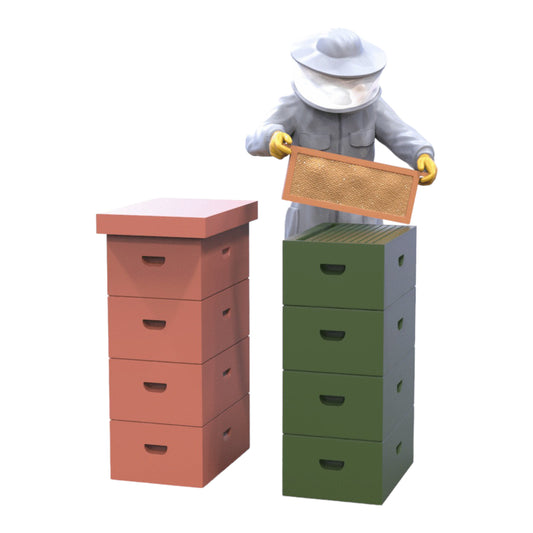 Product photo diorama and model building miniature figure: beekeeper with beehive