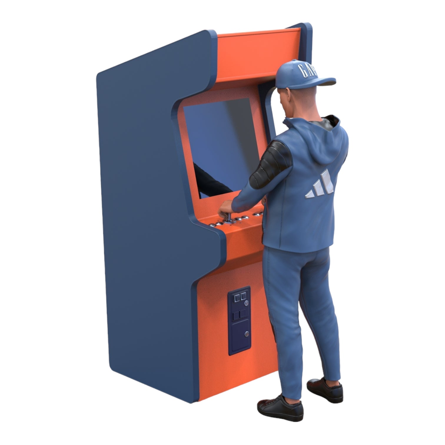 Product photo diorama and model building miniature figure: Man at the arcade machine