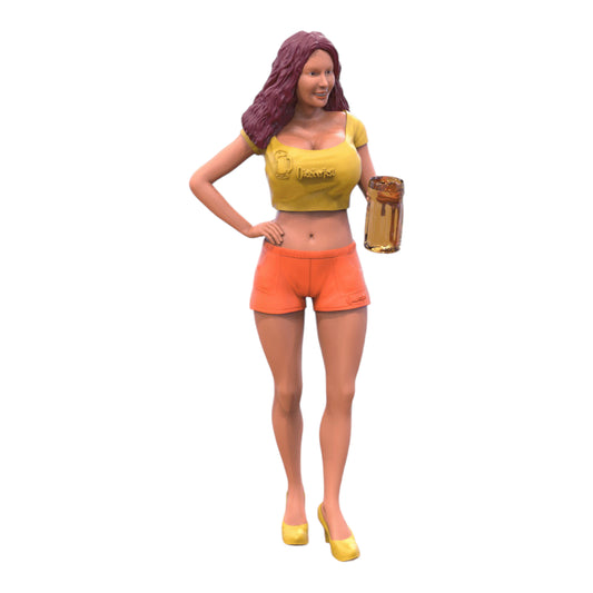 Product photo diorama and model building miniature figure: Sexy woman with beer mug