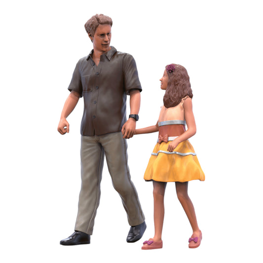 Product photo diorama and model building miniature figure: Man with daughter - walker