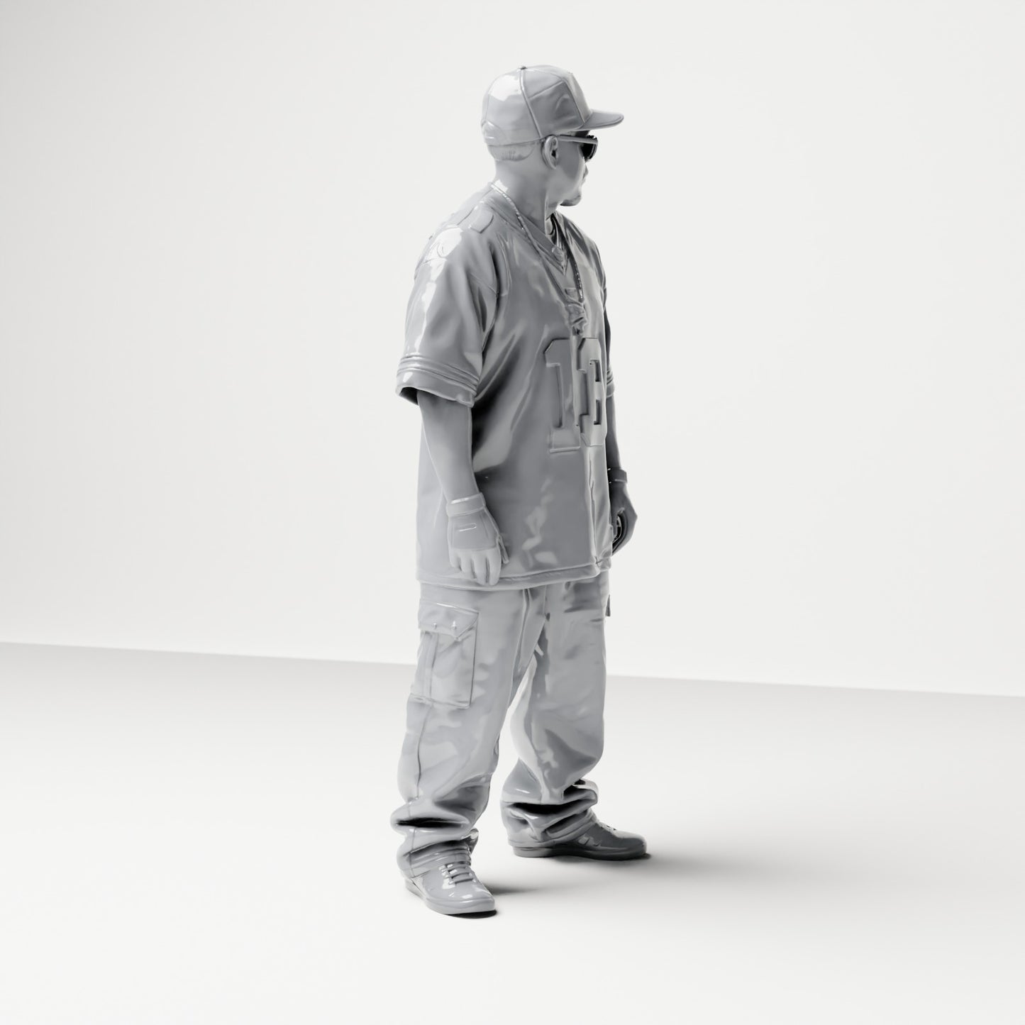 Diorama model building product photo 3: Standing figure: Streetwear man with cap, sunglasses & sports jersey 13 (B032)