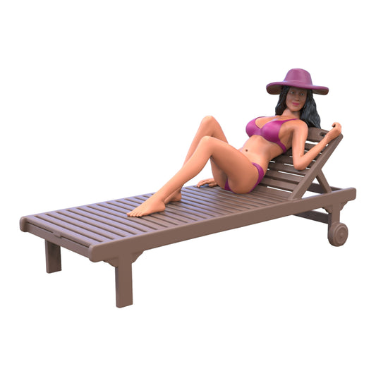 Product photo diorama and model building miniature figure: Woman on lounger