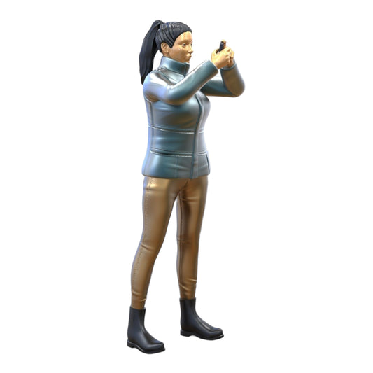 Product photo diorama and model building miniature figure: Woman with mobile phone