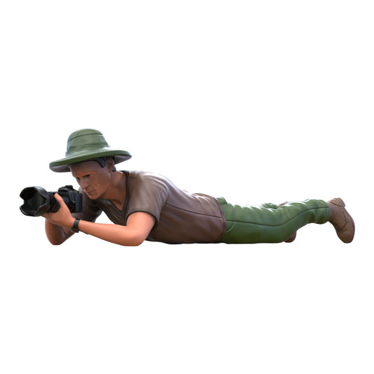 Product photo diorama and model building miniature figure: Photographer lying down
