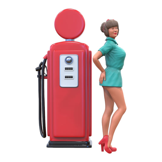 Product photo diorama and model building miniature figure: Woman at gas pump
