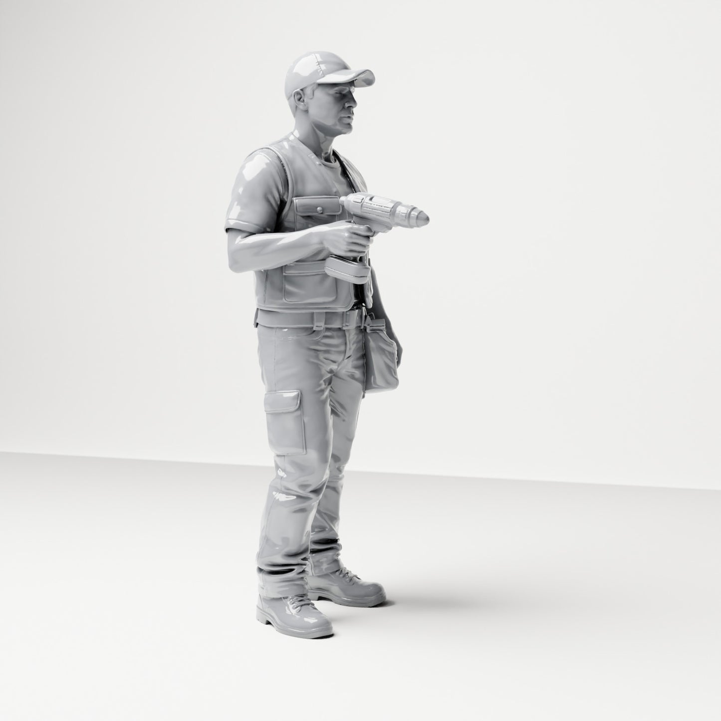 Diorama model-making product photo 3: Standing figure: craftsman with tool bag & cordless screwdriver (B046)