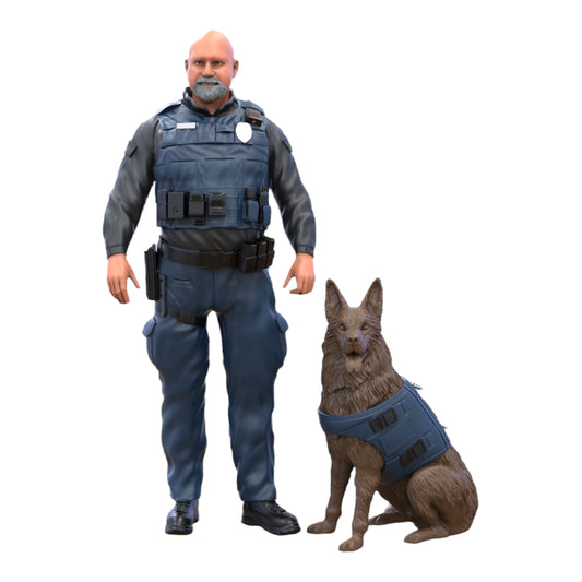Product photo diorama and model building miniature figure: Policeman with dog