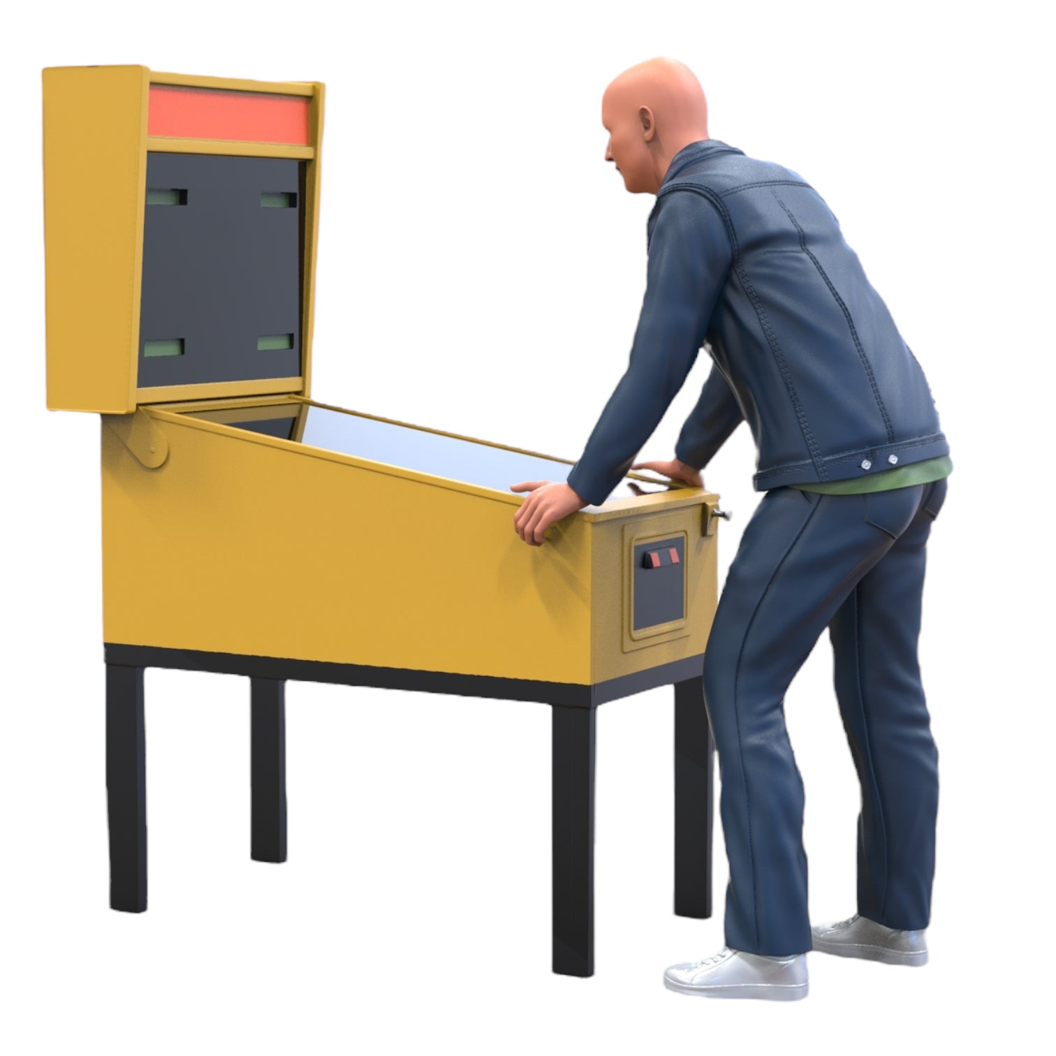 Product photo diorama and model building miniature figure: Man at the pinball machine