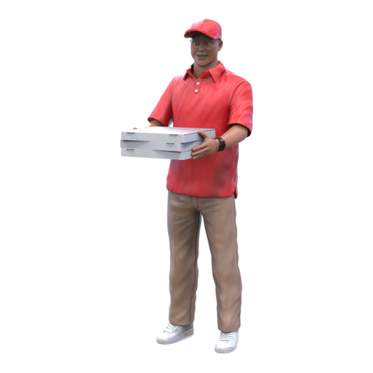 Product photo diorama and model building miniature figure: Pizza delivery person