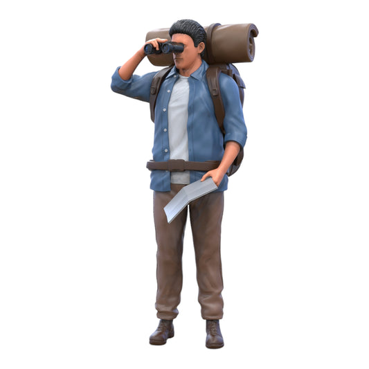Product photo diorama and model building miniature figure: Wanderer with backpack