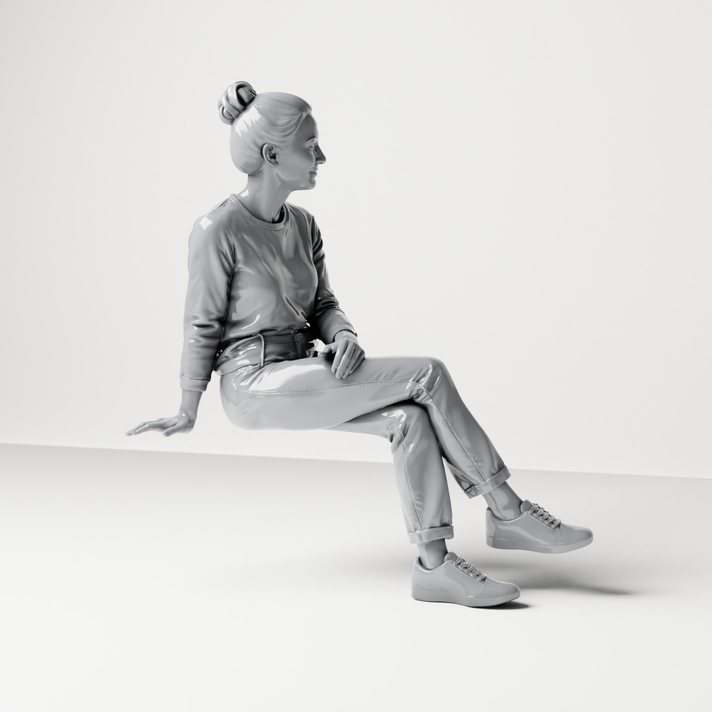 Diorama model-making product photo 3: Seated female spectator with crossed legs and hands in her lap (B055)