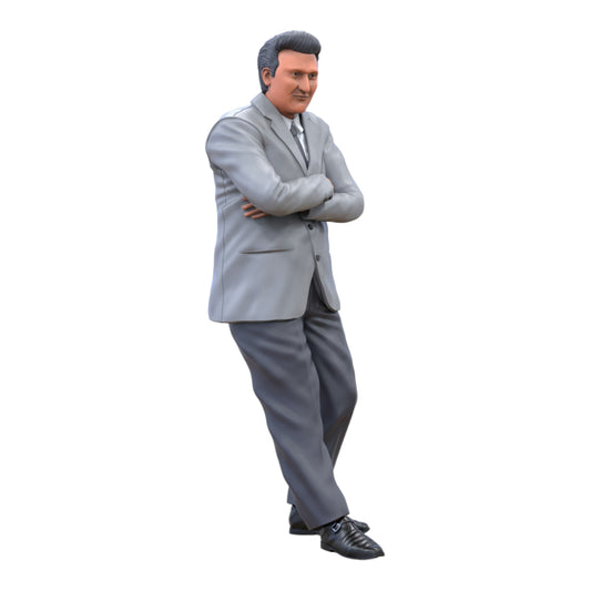 Product photo diorama and model building miniature figure: man in a suit leaning