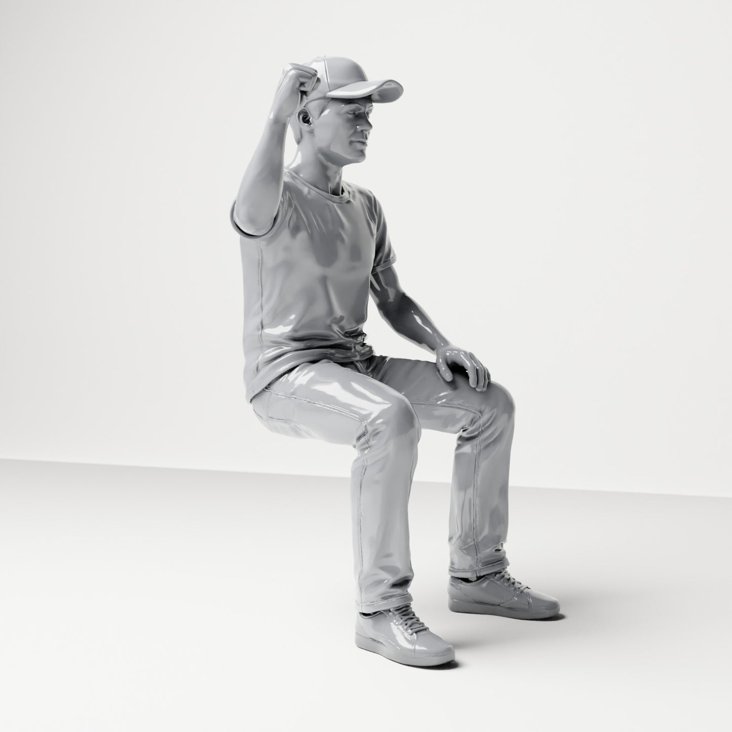 Diorama Modellbau Produktfoto 3: Sitzende Figur: Zuschauer mit erhobener geballter Faust (B066)