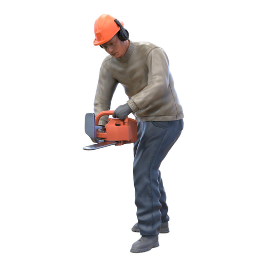 Product photo diorama and model building miniature figure: man with chainsaw
