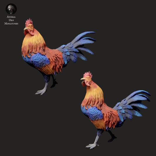 Product photo animal figure diorama, model building: 0: Farm animal figures: 2 roosters - running and crowing