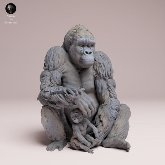 Product photo Animal Figure Diorama, Model Building: 0: Jungle Animal Figure: Sitting Eastern Lowland Gorilla Mother with Young (Ref 25_07_09)