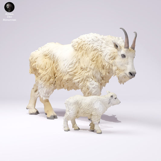 Product photo Animal Figure Diorama, Model Building: 0: Wildlife Figure: Rocky Mountain Goat with Kid (Ref 25_01_02)