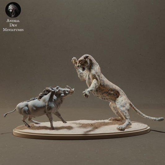 Product photo Animal Figure Diorama, Model Building: 0: Wildlife Figure: Leopard hunting Warthog – Savanna Animals (Ref 01_01_42)