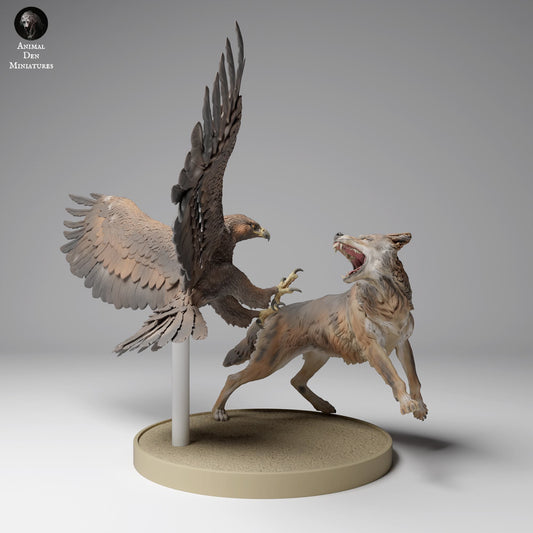 Product photo Animal Figure Diorama, Model Building: 0: Wildlife Figures: Golden Eagle vs. Mongolian Wolf (Ref 24_12_11)