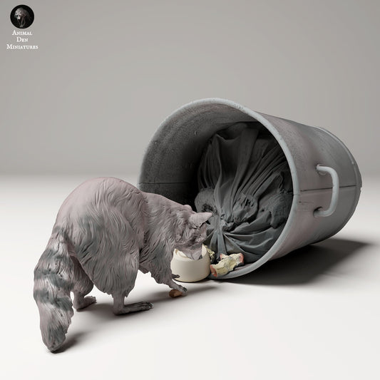 Product photo Animal Figure Diorama, Model Building: 0: Wildlife Figure: Raccoon rummaging through trash (Ref 24_09_08)
