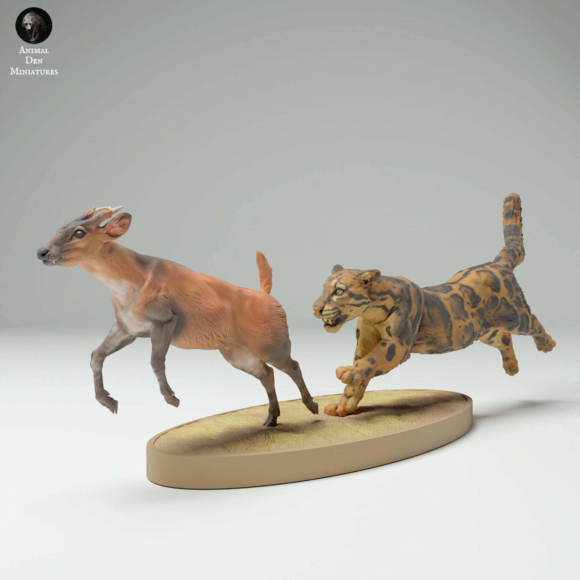 Product photo Animal Figure Diorama, Model Building: 0: Jungle Animal Figure: Clouded Leopard hunting Muntjac Deer (Ref 25_02_08)