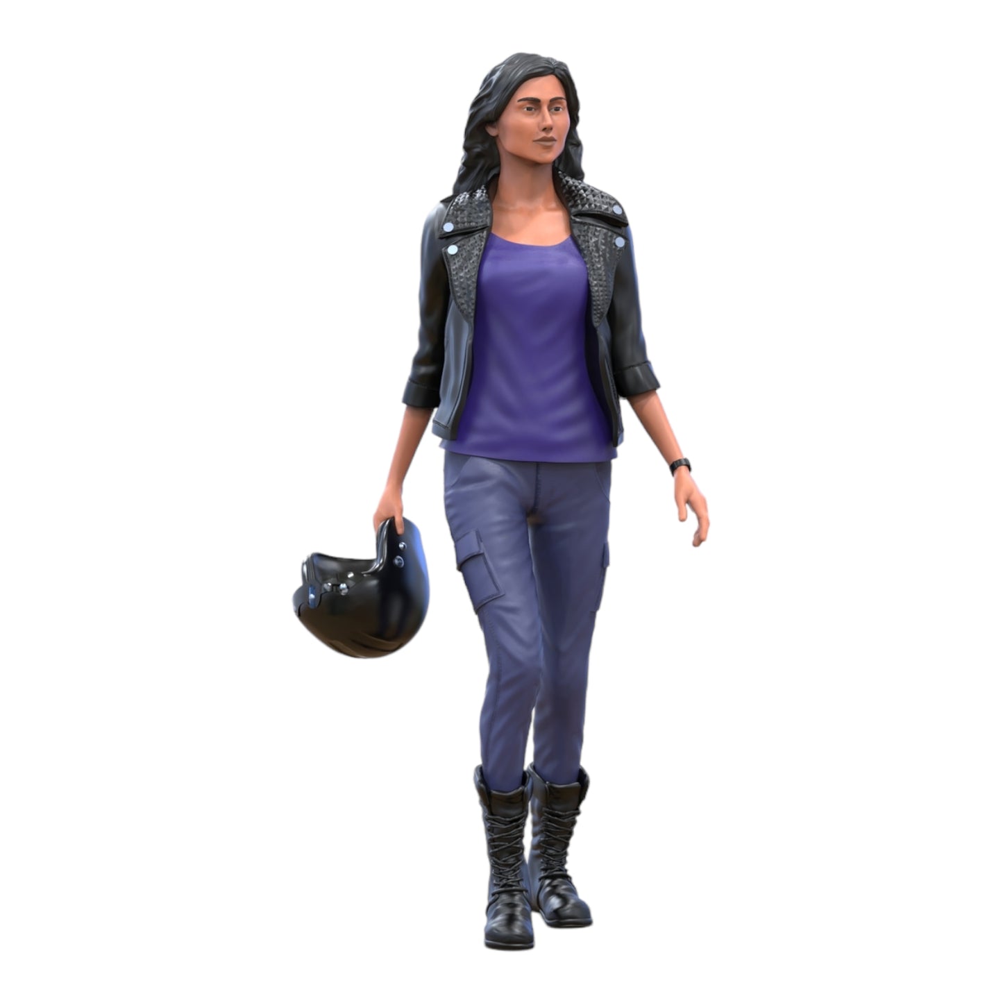 Product photo diorama and model building miniature figure: Racer 5 - Female racer with helmet and leather jacket