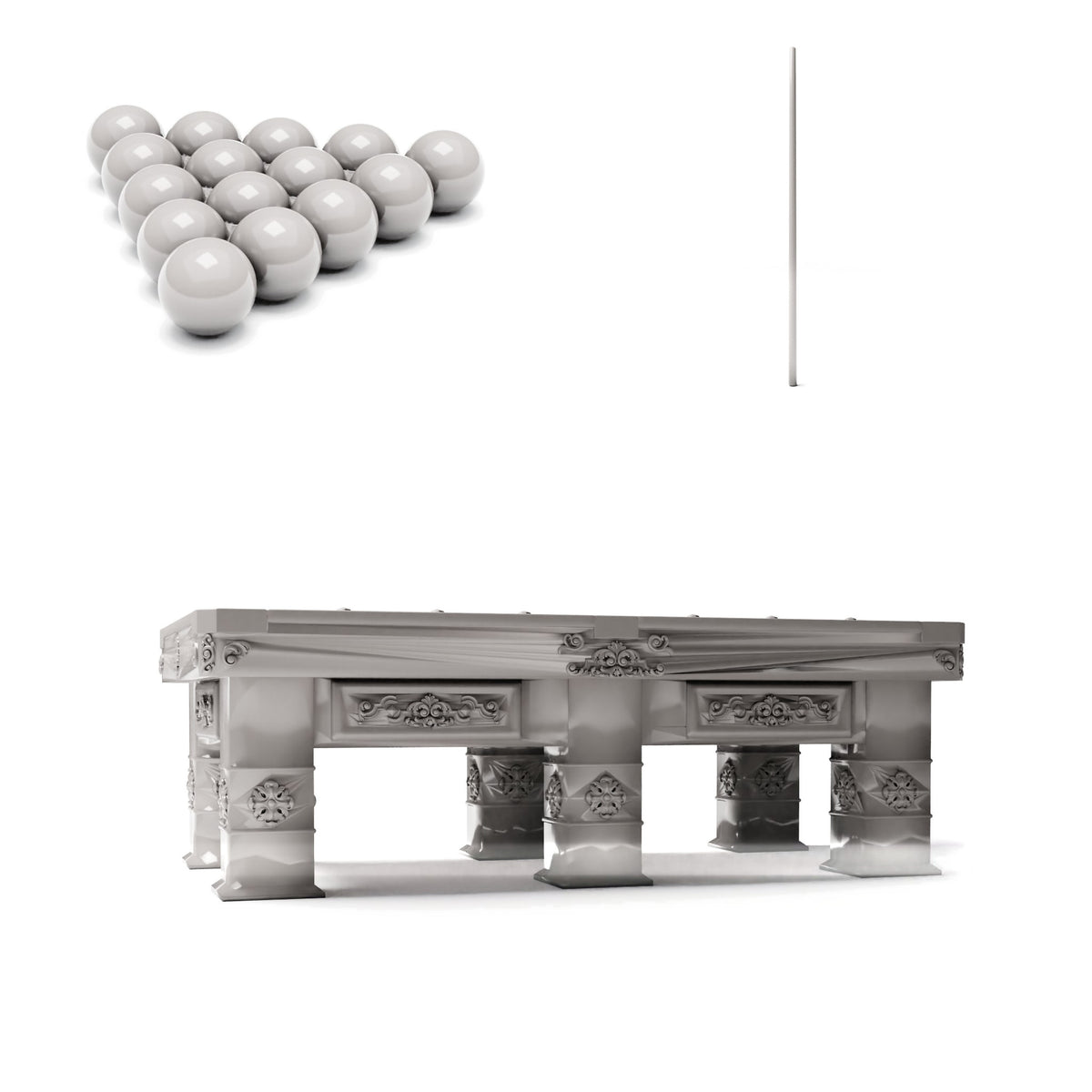 Diorama model-making product photo 3: Diorama furniture: Ornate billiard table with accessories (Ref. 1509D)
