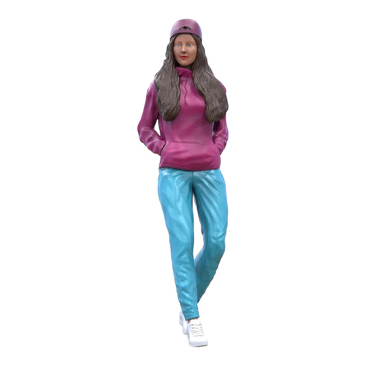 Product photo diorama and model building miniature figure: Woman with hoodie | Hip Hopper