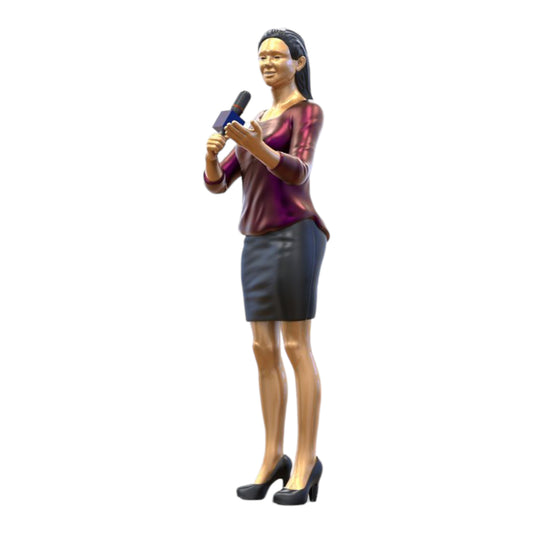 Product photo diorama and model building miniature figure: Reporter team - female reporter with microphone