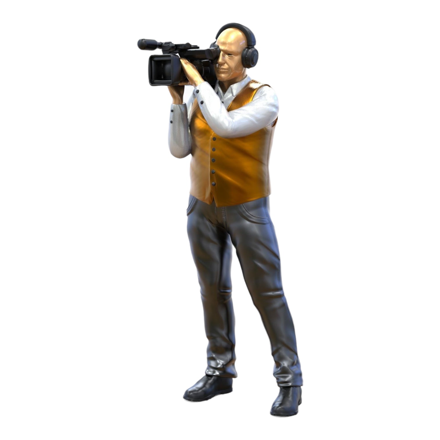 Product photo diorama and model building miniature figure: Reporter team - cameraman with handheld camera