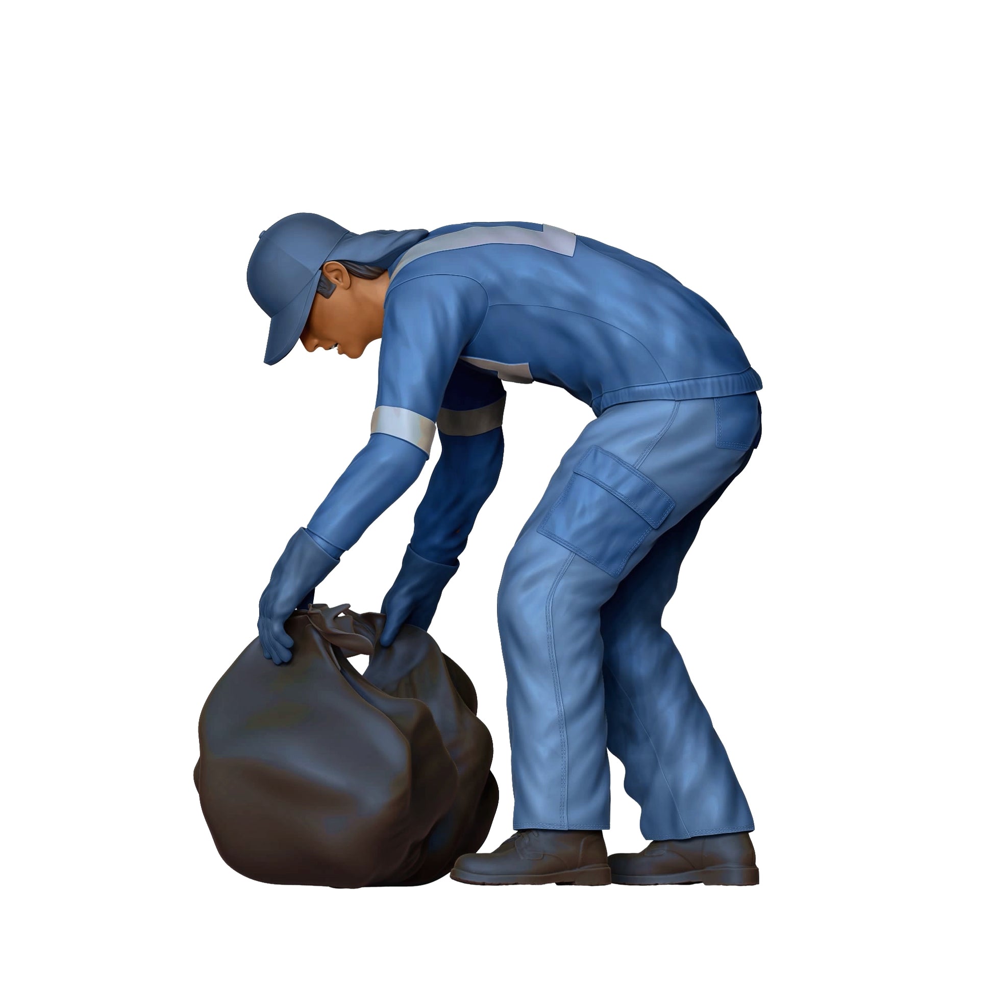 Product photo diorama and model building miniature figure: Garbage Collection Team - Garbage Man with Trash Bag 1