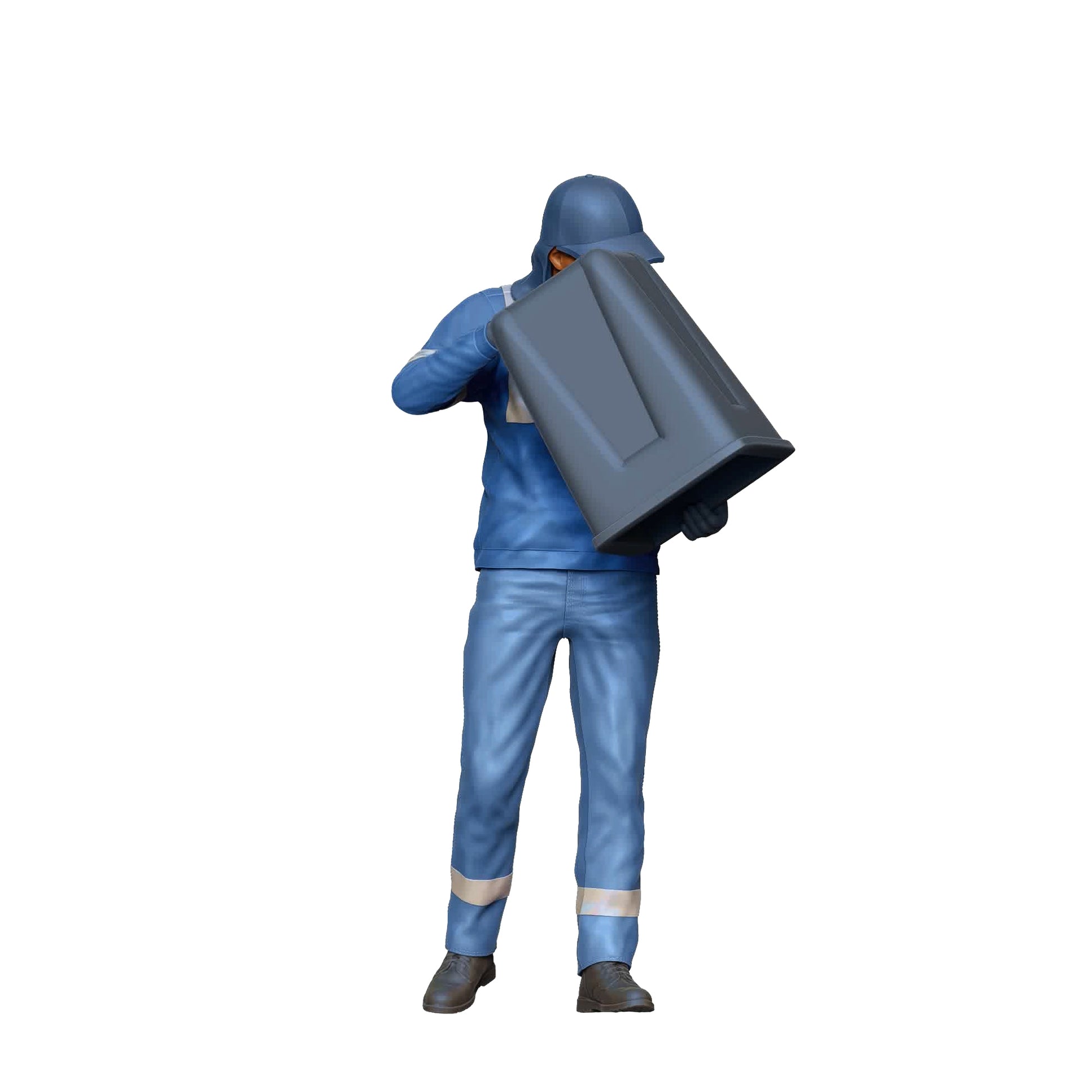 Product photo diorama and model building miniature figure: Garbage Collection Team - Garbage Man with Trash Can