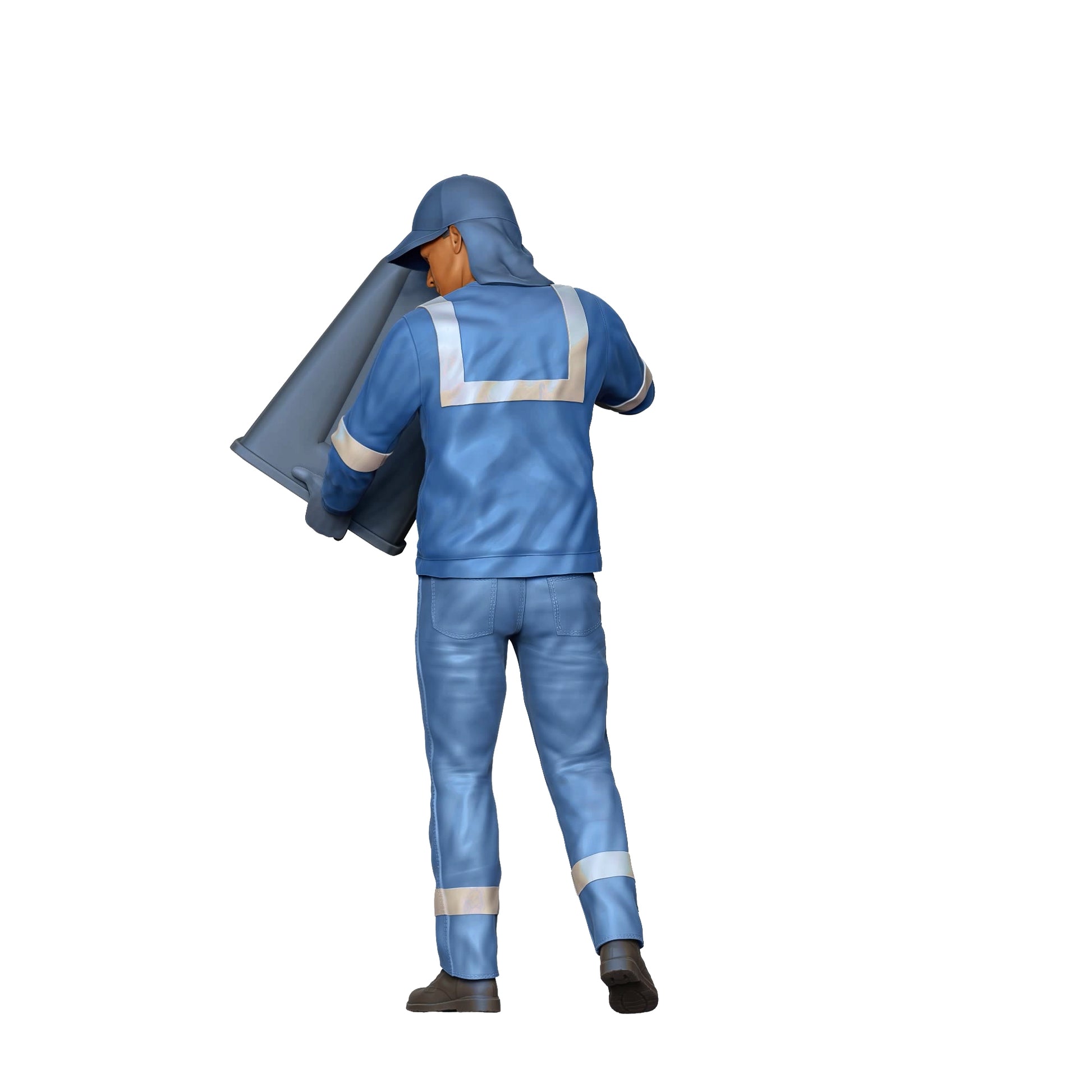 Product photo diorama and model building miniature figure: Garbage Collection Team - Garbage Man with Trash Can