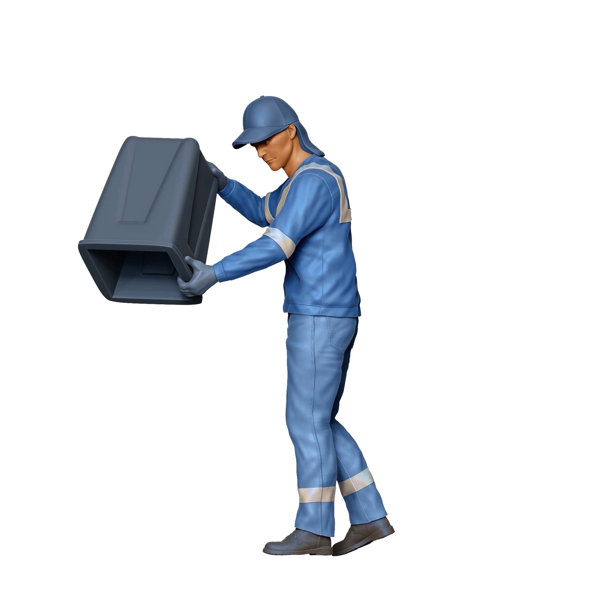Product photo diorama and model building miniature figure: Garbage Collection Team - Garbage Man with Trash Can