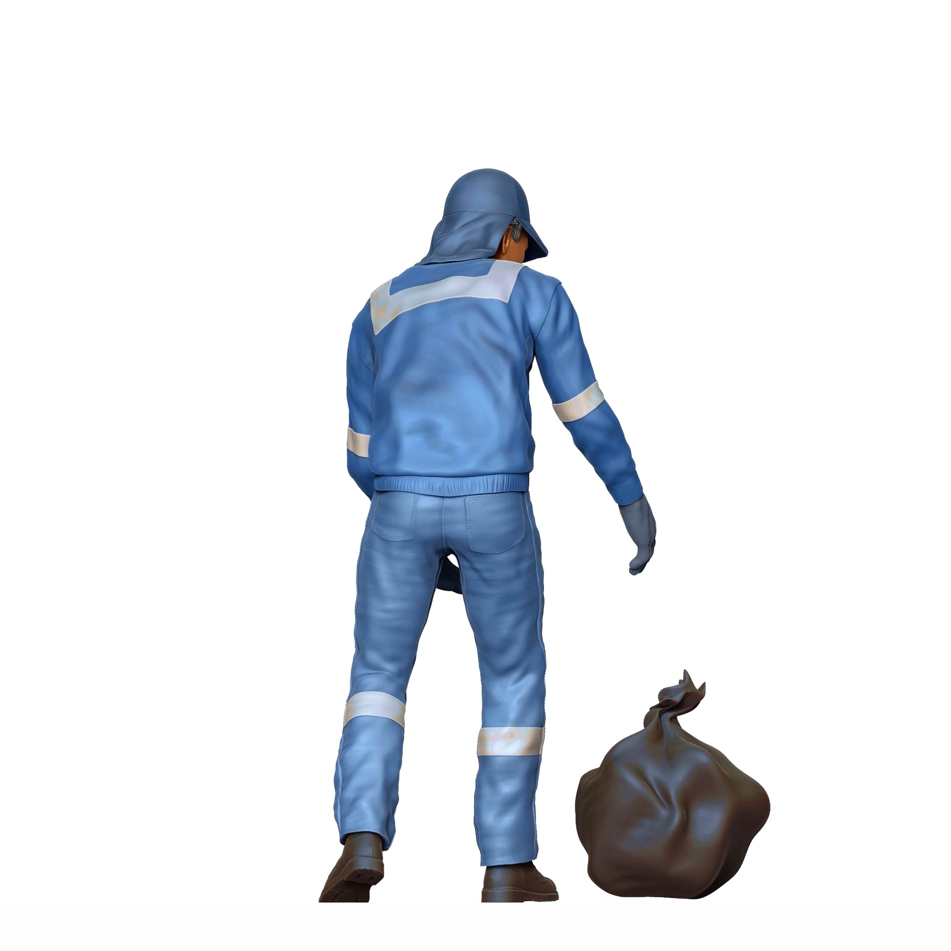 Product photo diorama and model building miniature figure: Garbage collection team - Garbage man with trash bag 2