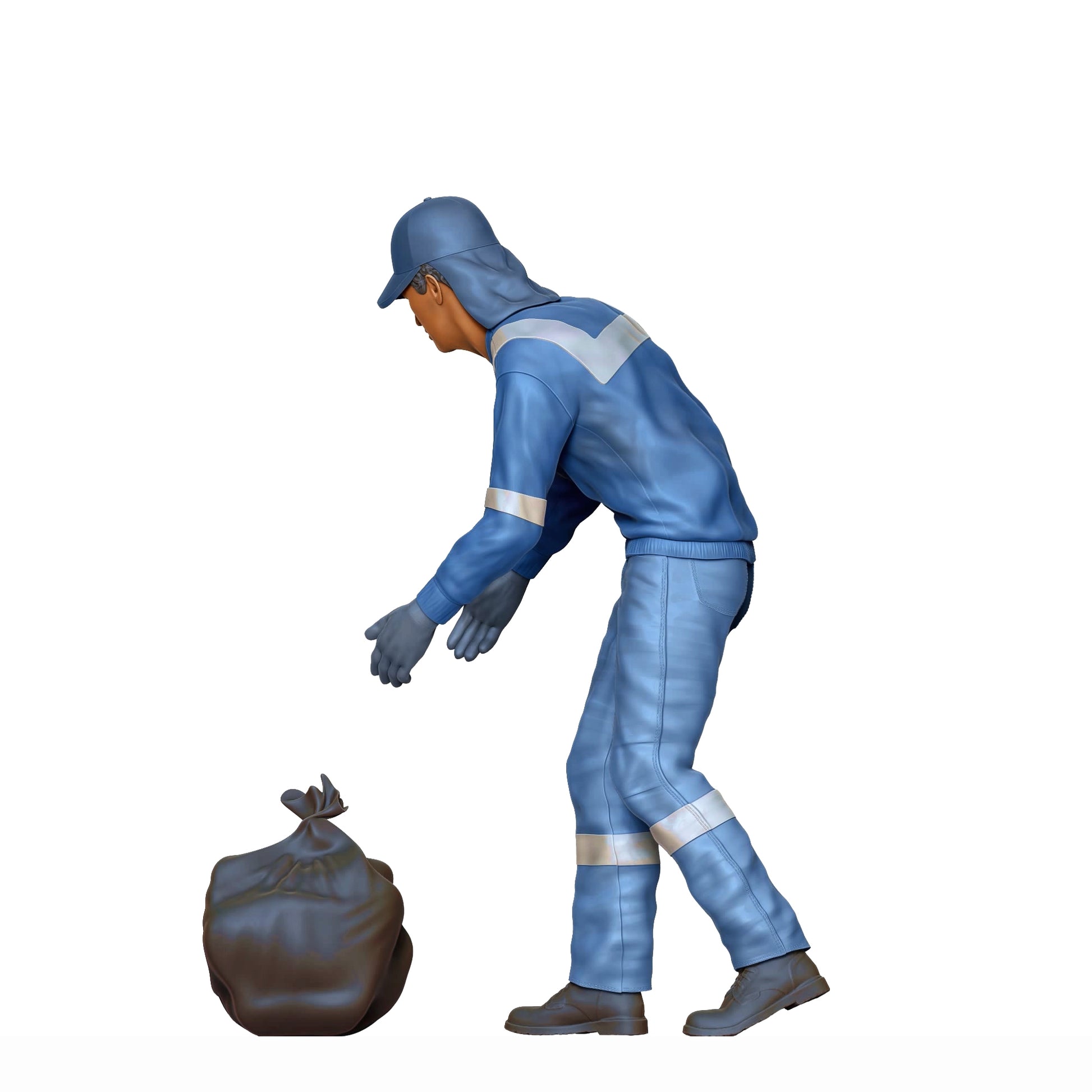 Product photo diorama and model building miniature figure: Garbage collection team - Garbage man with trash bag 2