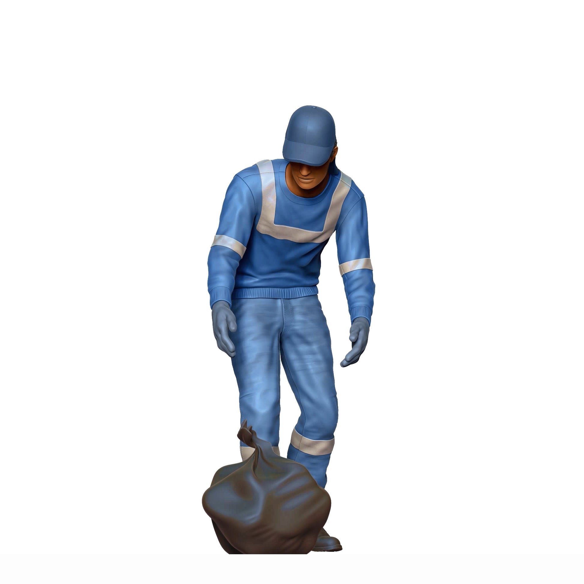 Product photo diorama and model building miniature figure: Garbage collection team - Garbage man with trash bag 2