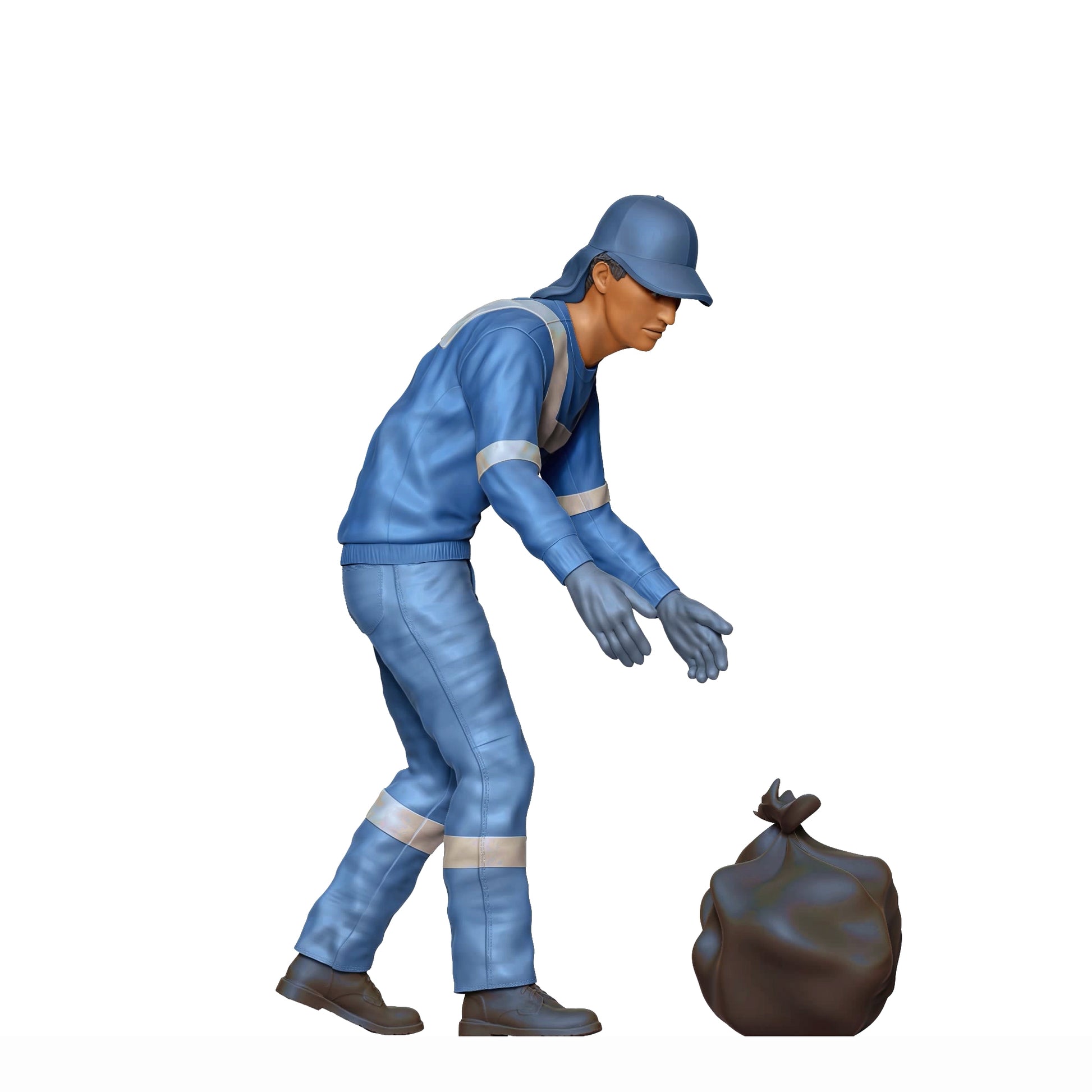 Product photo diorama and model building miniature figure: Garbage collection team - Garbage man with trash bag 2