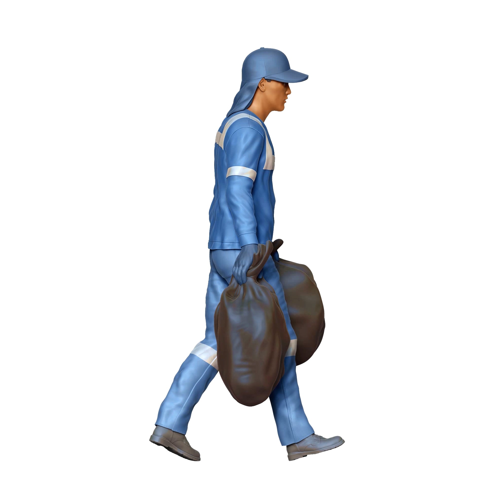 Product photo diorama and model building miniature figure: Garbage collection team - Garbage man with trash bag 2