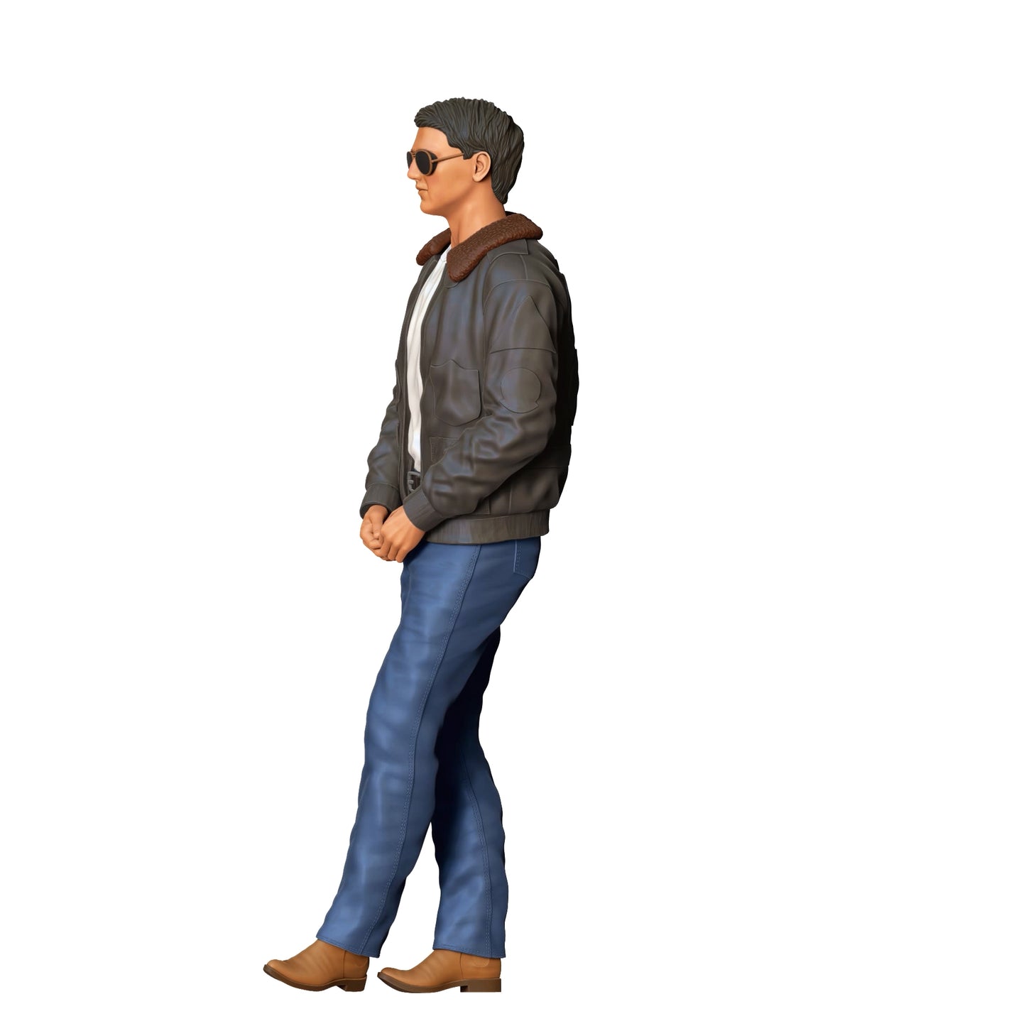 Product photo diorama and model building miniature figure: Pilot - man with sunglasses and leather jacket
