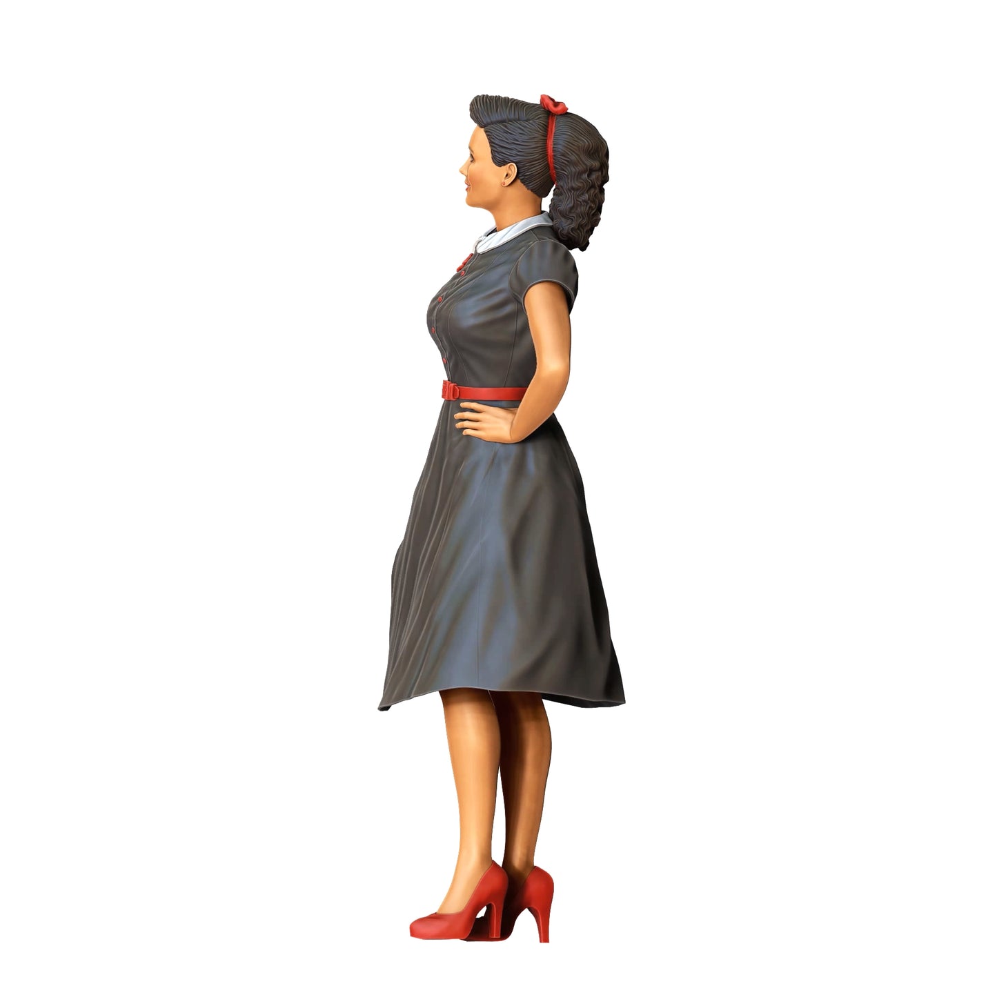 Product photo diorama and model building miniature figure: Woman in dress - Rockabilly Style Rock n Roll