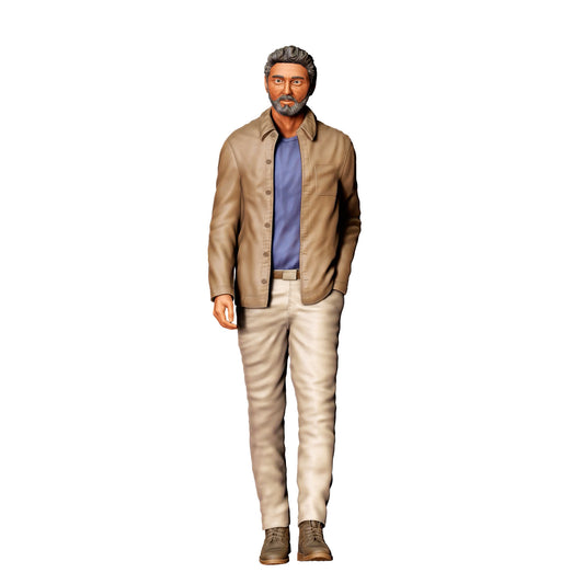 Diorama model building product photo 0: Older man in jacket – figure in motion with beard (Ref. No. 420)