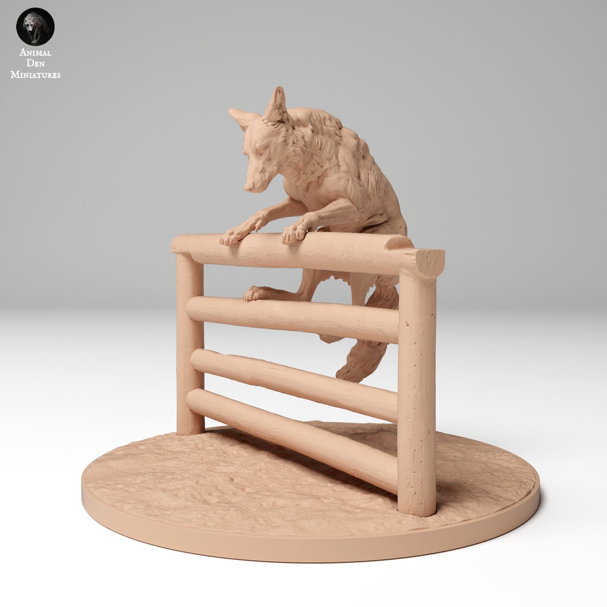 Product photo Animal Figure Diorama, Model Building: 0: Wildlife Figure: leaping coyote over fence (Ref 24_11_07)