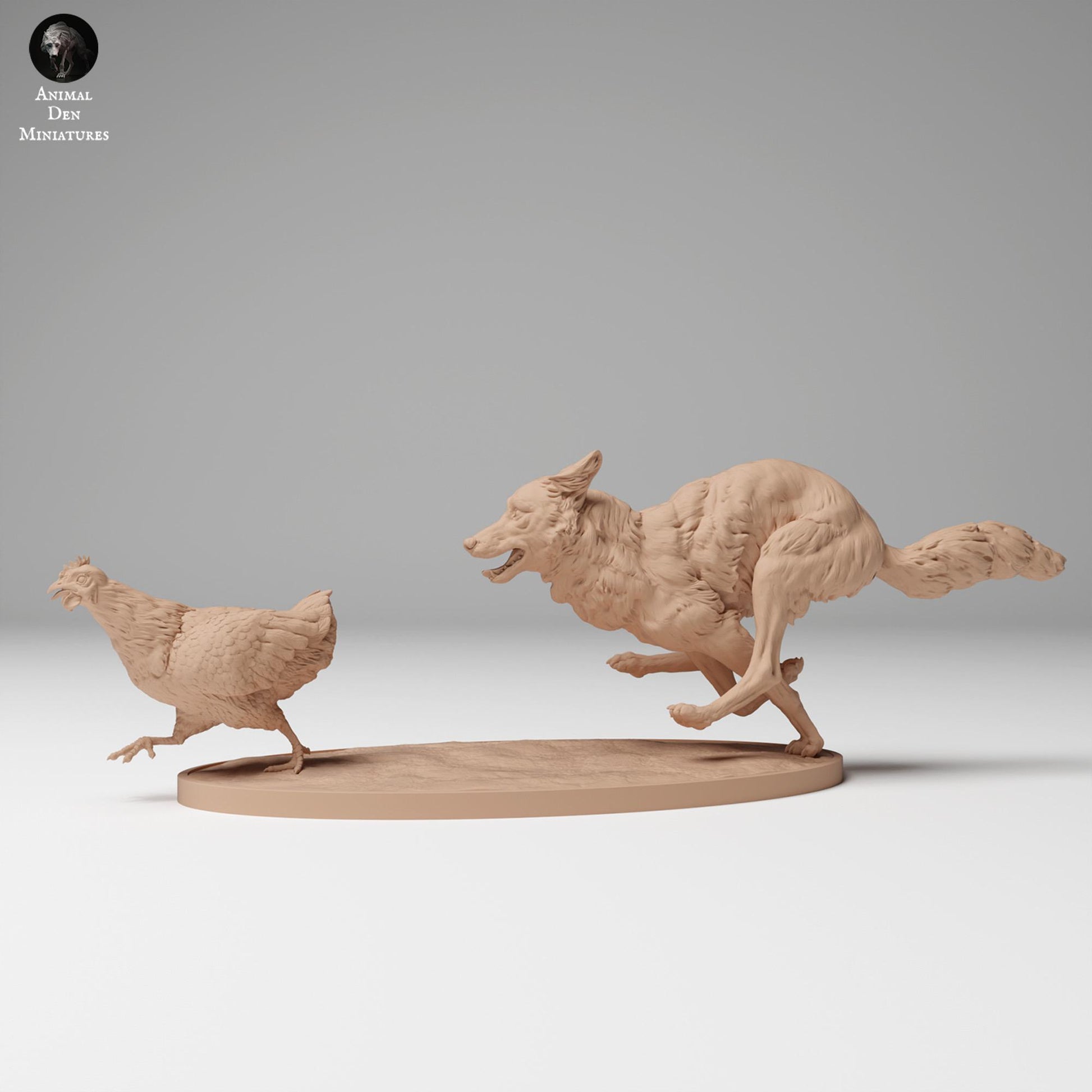 Product photo Animal Figure Diorama, Model Building: 0: Wildlife Figure: Coyote Chasing Chicken (Ref 24_11_08)