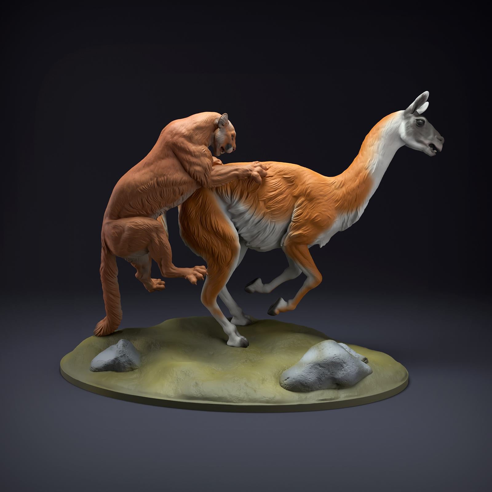 Product photo Animal Figure Diorama, Model Building: 0: Wild Animal Figure: Mountain Lion hunting Guanaco (Ref 01_01_51)