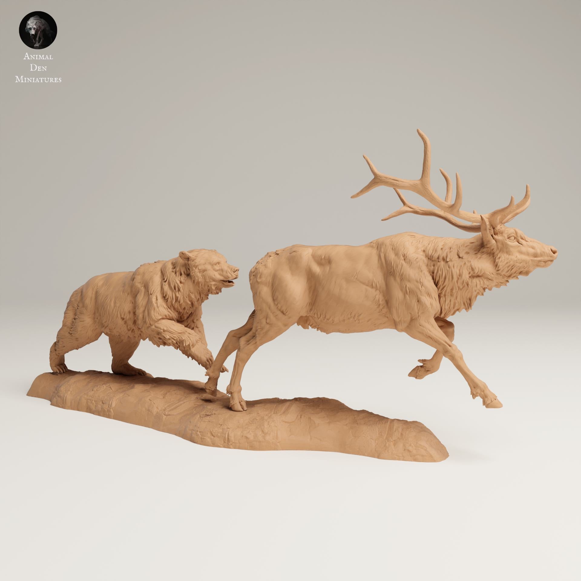 Product photo Animal Figure Diorama, Model Building: 0: Wildlife Figure: Grizzly hunting Rocky Mountain Elk (Ref 25_06_13)